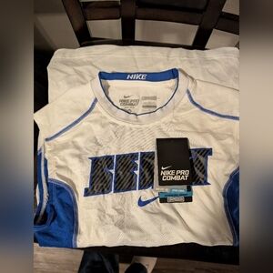 Nike Pro Combat White and Blue Shirt